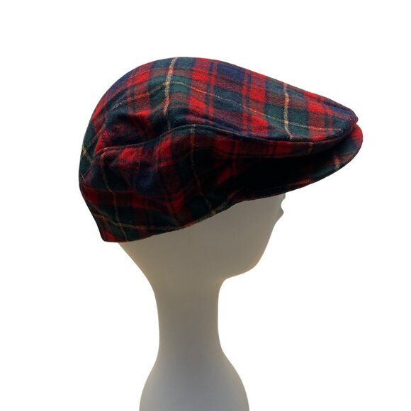 Pendleton Plaid Flat Cap Medium Virgin Wool Red & Green - Picture 2 of 7